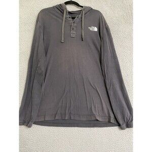 The North Face Hoodie Mens L Gray T Snap Henley Pullover Shirt Drawstring Logo